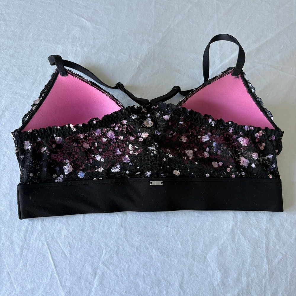 Victoria's Secret PINK Lace Bralette Black Floral Splatter Lightly Lined Medium - Picture 14 of 16